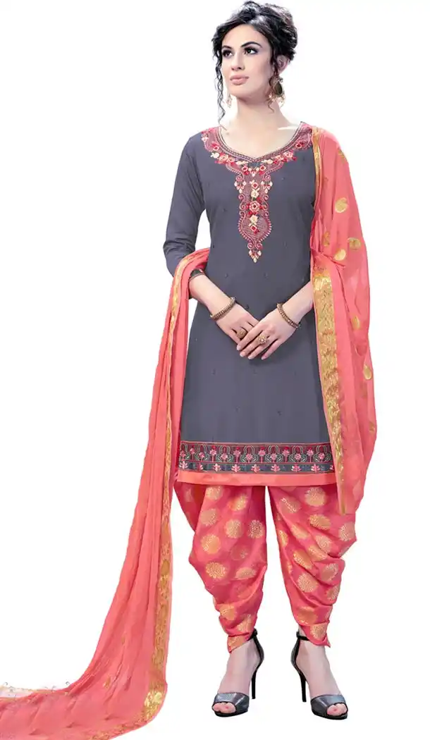 Grey Color Cotton Day Wear Punjabi Patiyala Salwar Suit | 334239566
