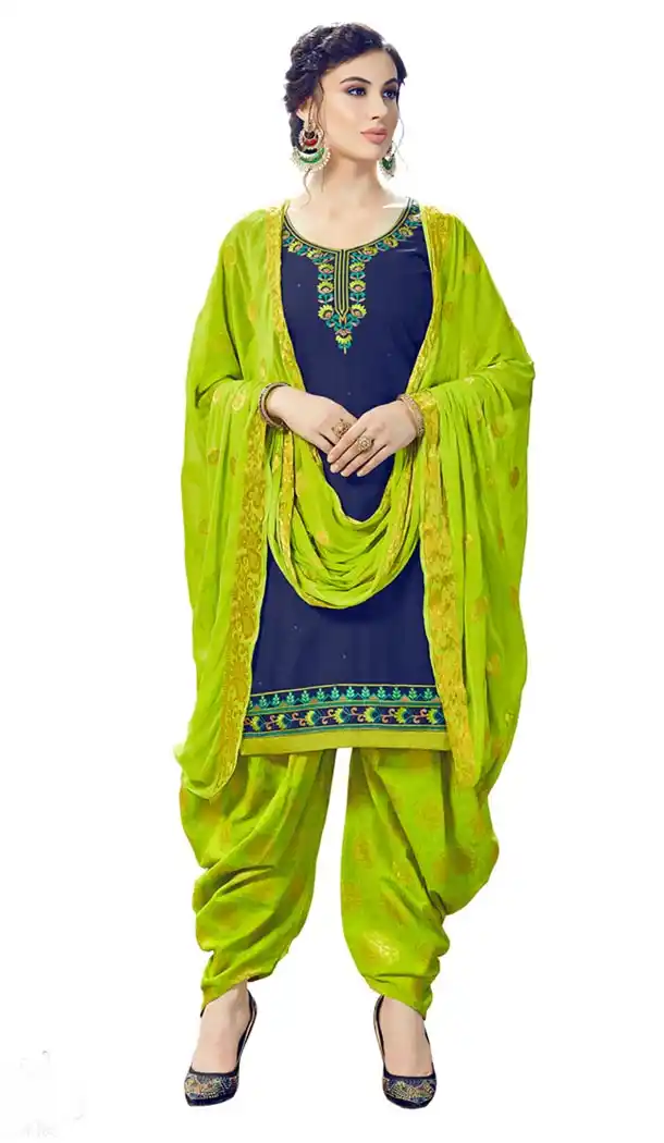 Navy Blue Color Cotton Day Wear Punjabi Patiyala Salwar Suit | 334239567