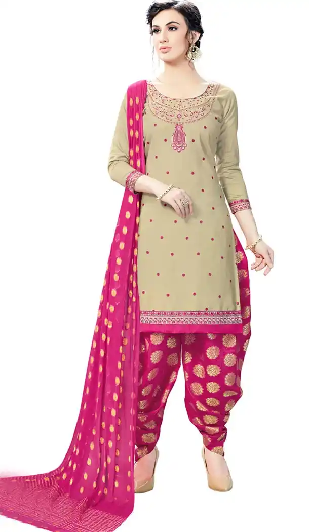 Beige Color Cotton Day Wear Punjabi Patiyala Salwar Suit | 334239568