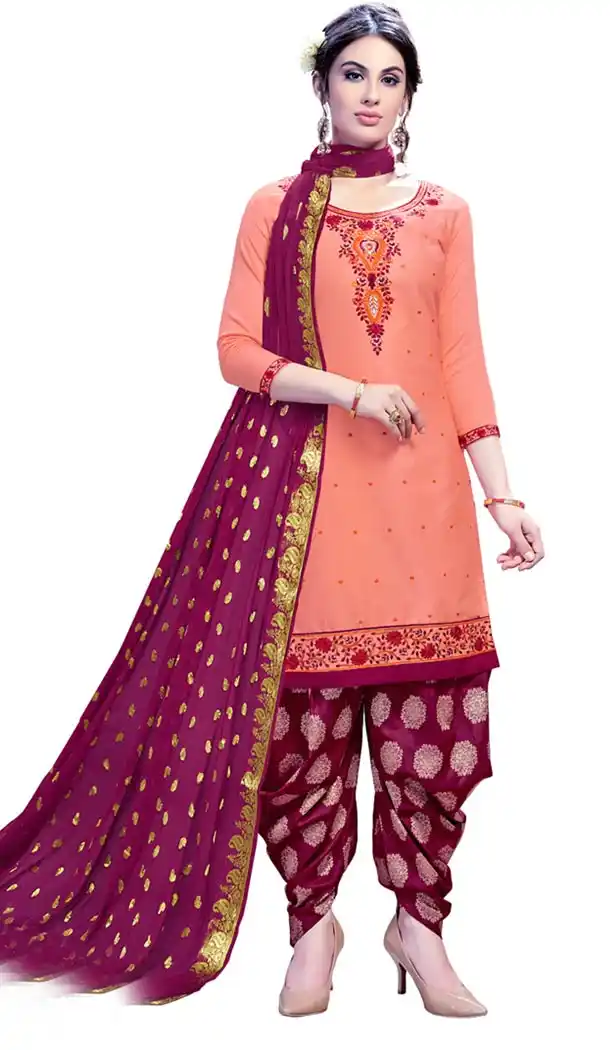 Peach Color Cotton Day Wear Punjabi Patiyala Salwar Suit | 334239569