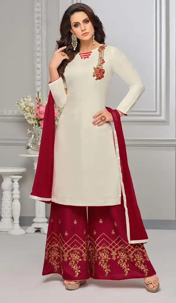 Gorgeous Off White Color Rayon Cotton Palazzo Salwar Suits | 335539691