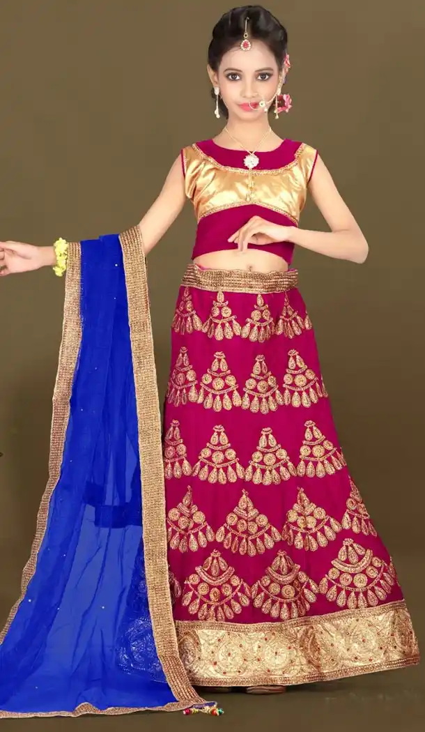 Dark purple Color Net Embroidery Girls Lehenga Choli | 215924810