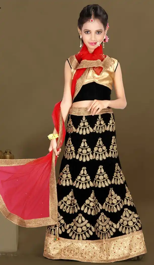 Black Color Net Embroidery Girls Lehenga Choli | 215924811