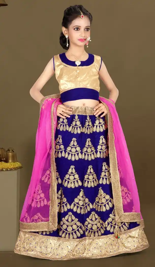 Blue Color Net Embroidery Girls Lehenga Choli | 215924813