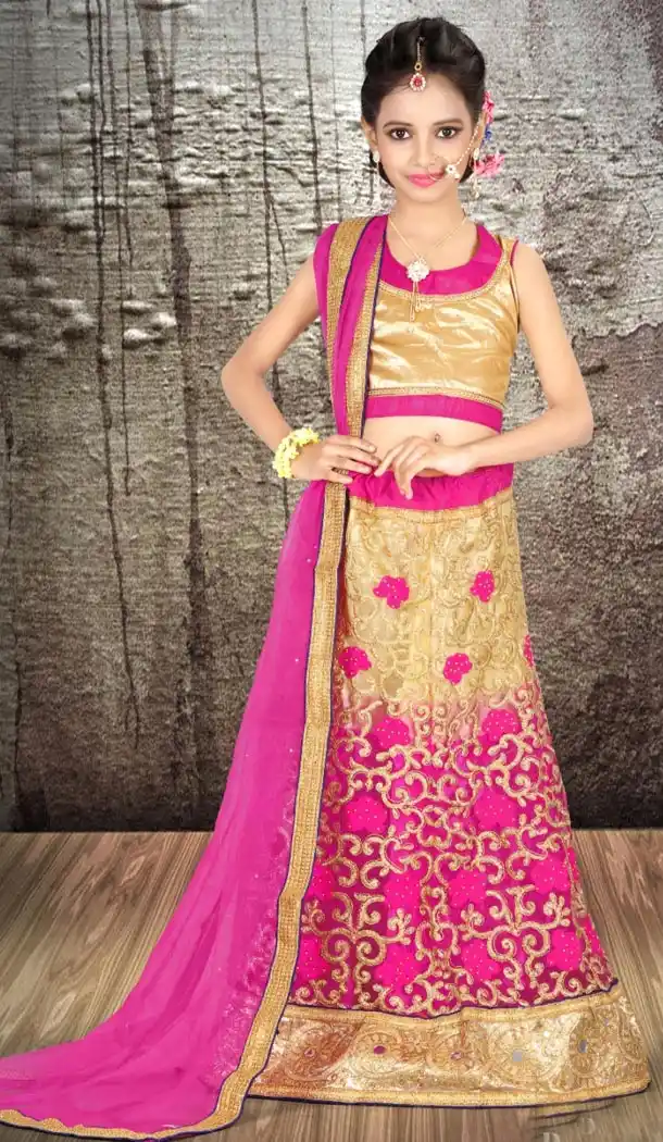Cream Pink light Color Net Embroidery Girls Lehenga Choli | 215924819