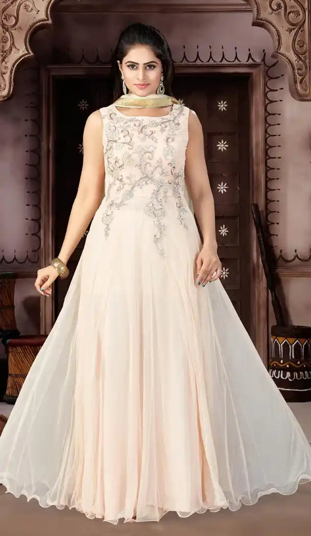 Peach Color Net Party Wear Readymade Gowns | 333939507