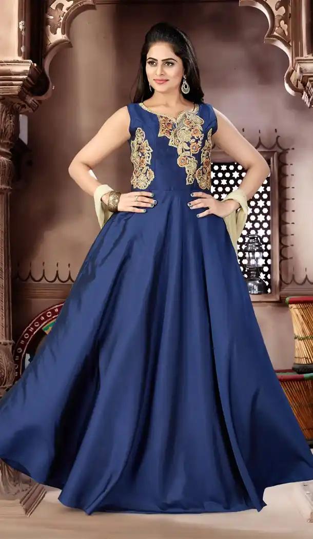Navy Blue Color Spenic Party Wear Readymade Gowns | 333939510