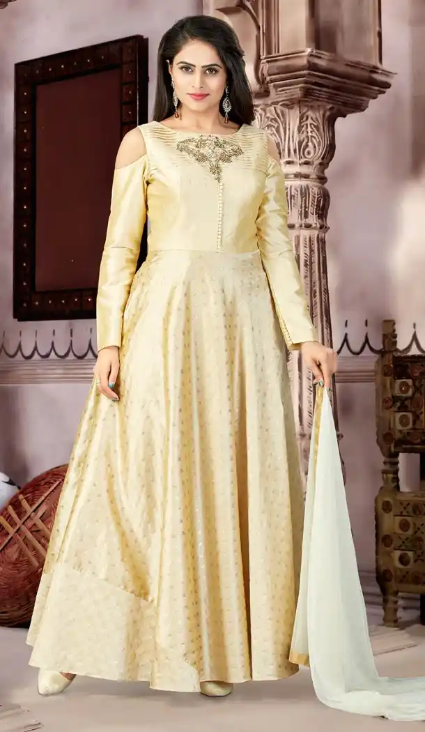 Fone Color Banaras Buti Party Wear Readymade Gowns | 333939513