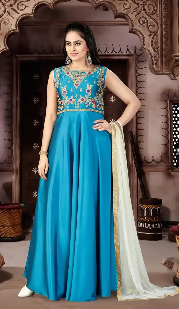 Firozi Color Spenic Party Wear Readymade Gowns | 333939521