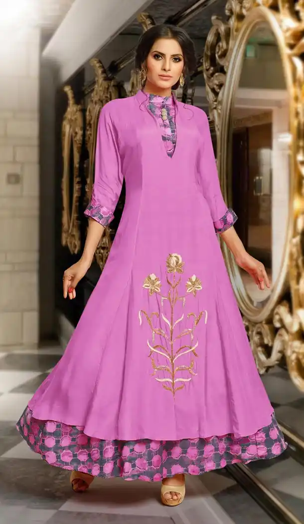 Violet Color Mashlin Silk Casual Party Wear Readymade Gowns | 335239667