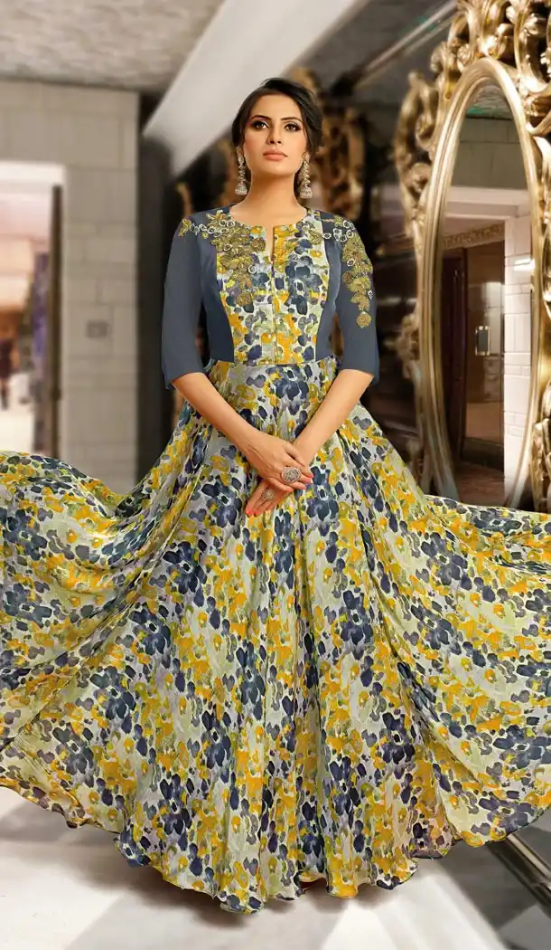 Grey Color Mashlin Silk Casual Party Wear Readymade Gowns | 335239672