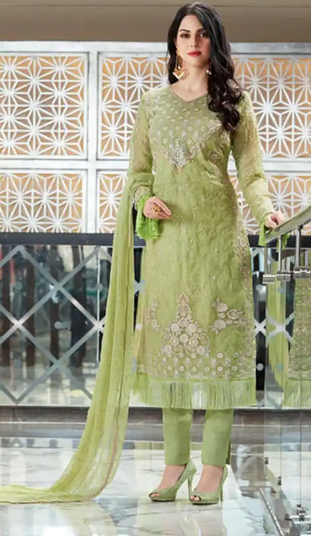 Pakistani Style Green Color Organza Party Wear Suit | 335839717