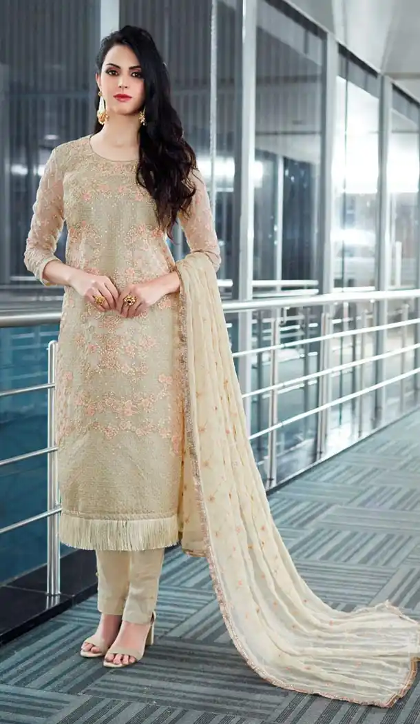 Pakistani Style Off White Color Organza Party Wear Suit | 335839718