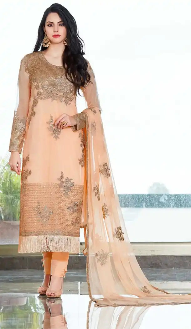 Pakistani Style Cream Color Organza Party Wear Suit | 335839721