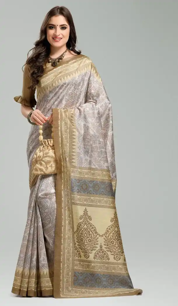 Silver Color Bhagapuri Silk Casual Wear Saree Blouse | 336039744