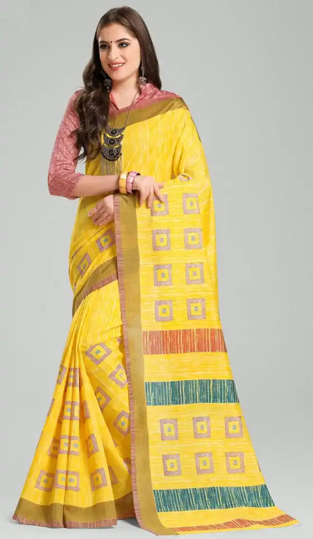 Yellow Color Bhagapuri Silk Casual Wear Saree Blouse | 336039745