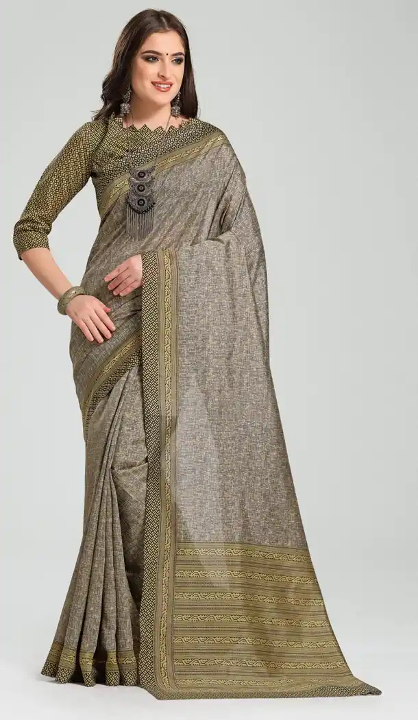Mehendi Green Grey Color Bhagapuri Silk Casual Wear Saree Blouse | 336039746