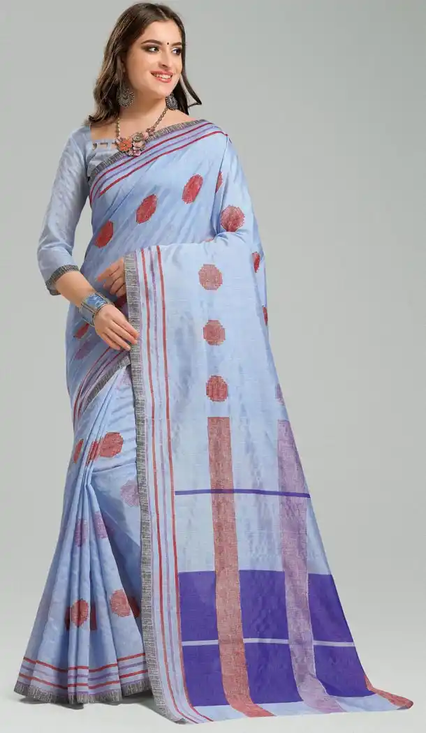 Slate Grey Color Bhagapuri Silk Casual Wear Saree Blouse | 336039747