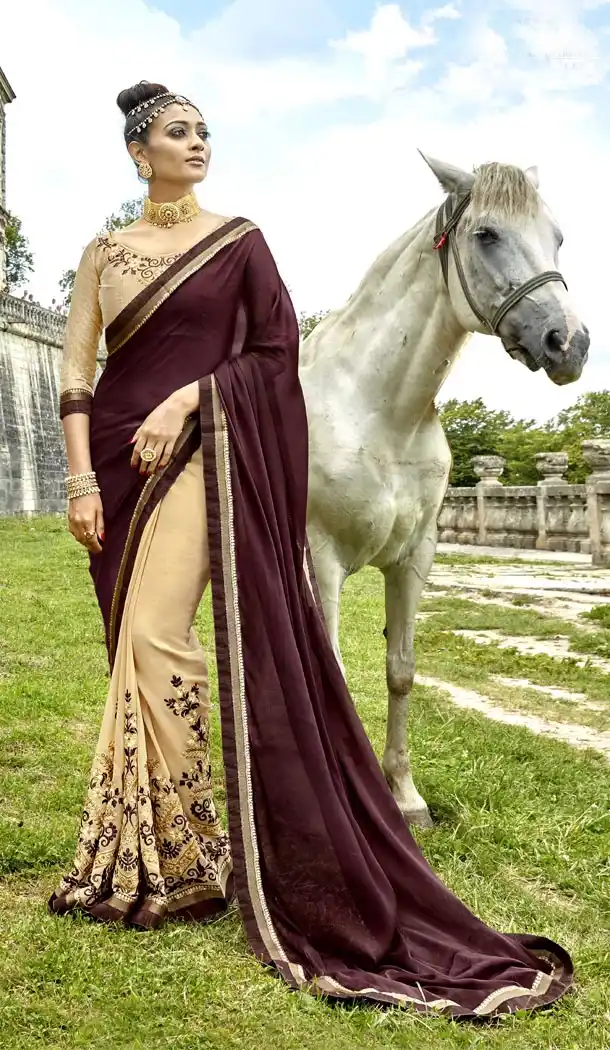 Maroon Cream Color Fancy Party Wear Saree Blouse | 336339787