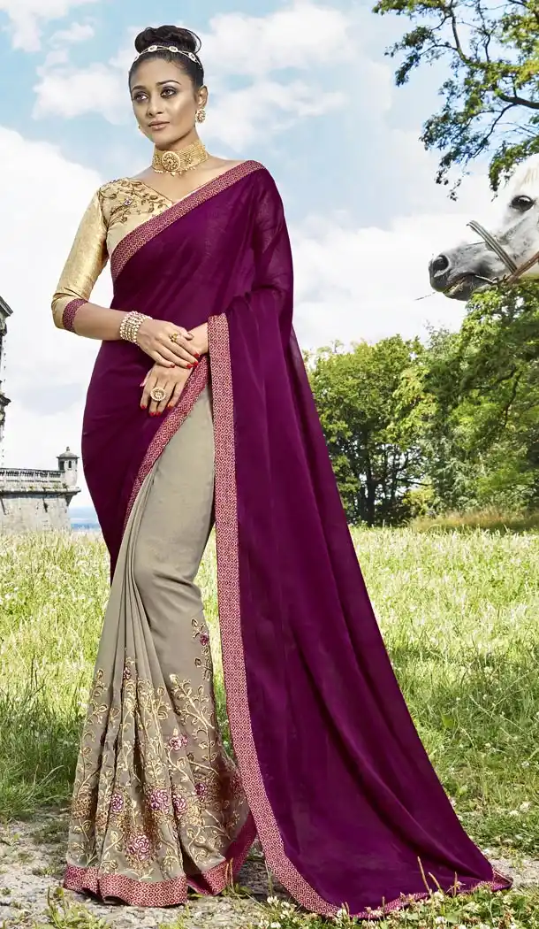 Purple Color Fancy Party Wear Saree Blouse | 336339790