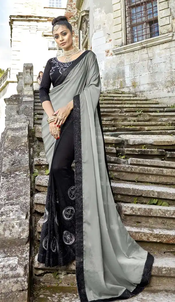 Grey Black Color Fancy Party Wear Saree Blouse | 336339793