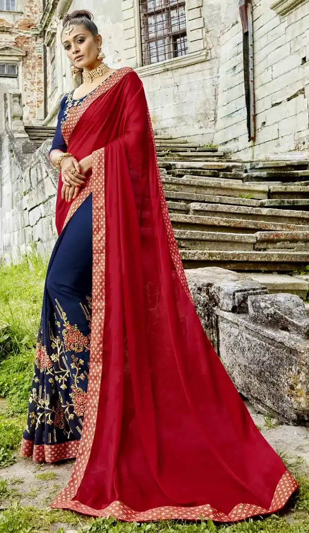 Red Nevy Blue Color Fancy Party Wear Saree Blouse | 336339794
