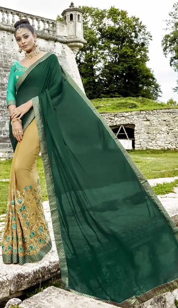 Green Cream Color Fancy Party Wear Saree Blouse | 336339795