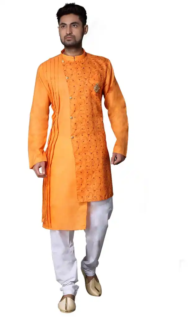 Orange Color Plain Cotton Casual kurta Pajama | 336639819