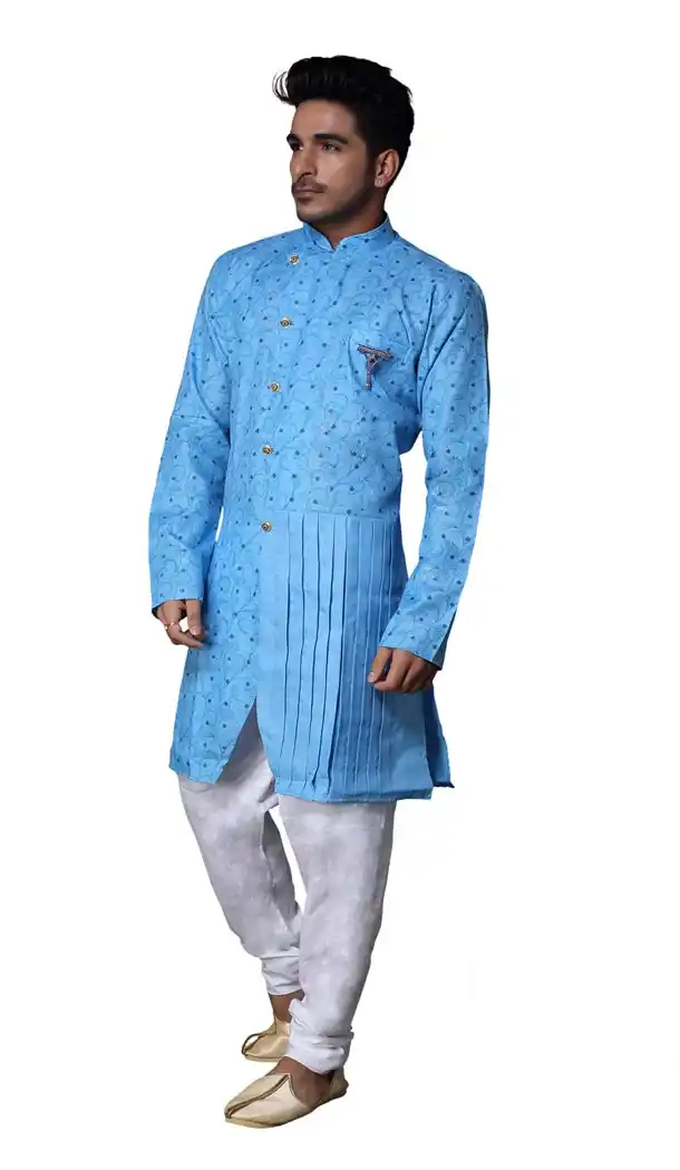 Sky Blue Color Cotton Casual kurta Pajama | 336639820