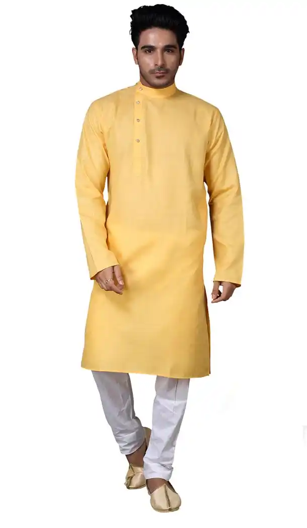 Majesty Yellow Color Plain Cotton Casual kurta Pajama | 336639825