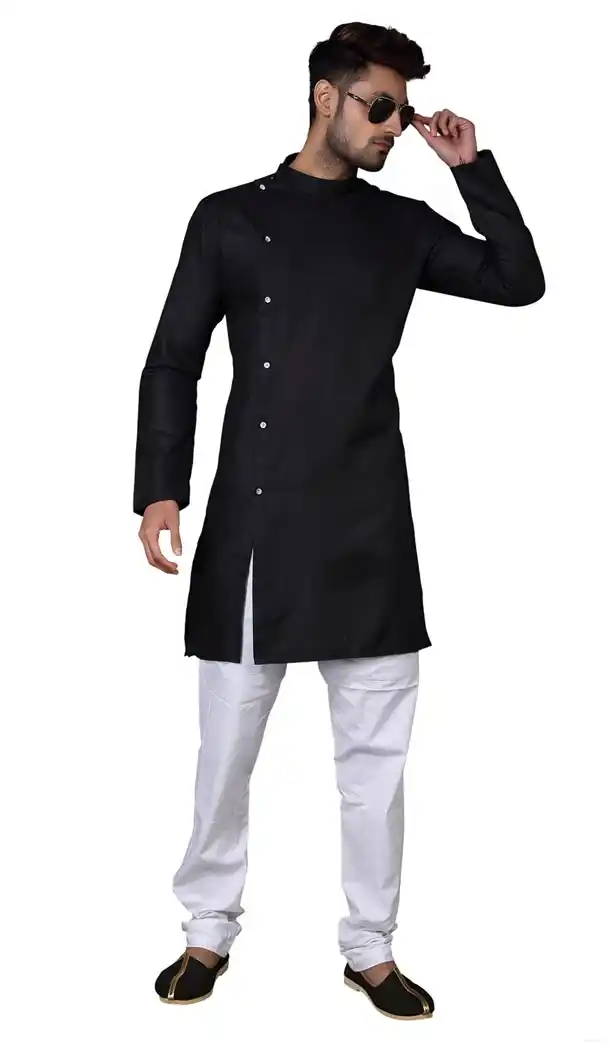 Fancy Black Color Plain Cotton Casual kurta Pajama | 336639826
