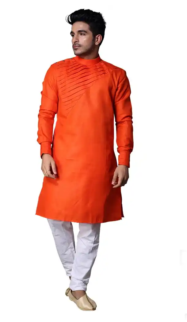 Vivacious Orange Color Cotton Casual kurta Pajama | 336639840