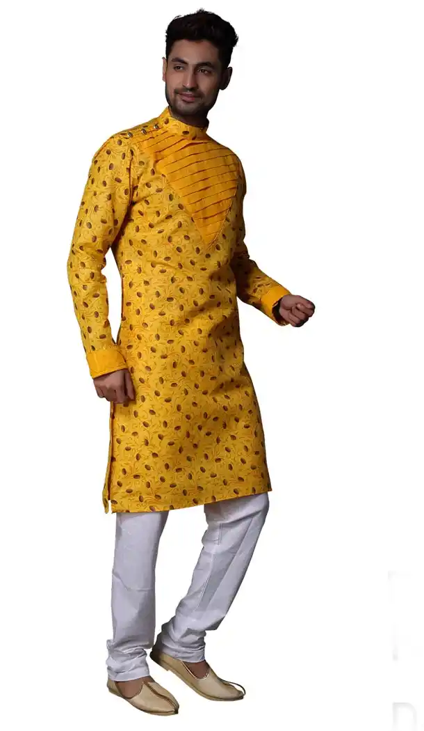 Yellow Color Plain Cotton Casual kurta Pajama | 336639842
