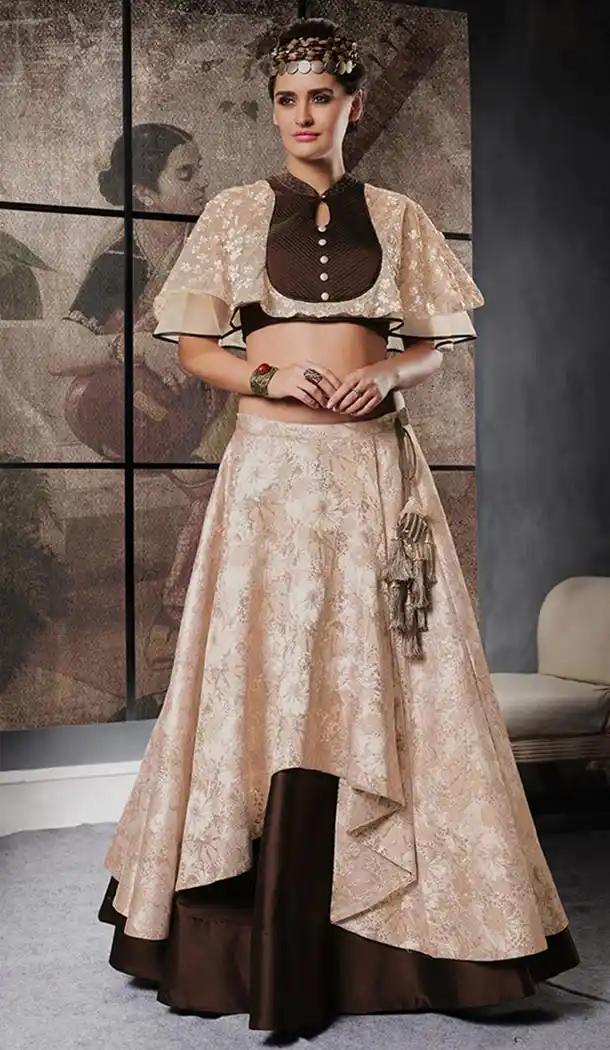 Majesty Cream Color  Jacquard Silk Designer Womens Lehenga Choli | 323937830