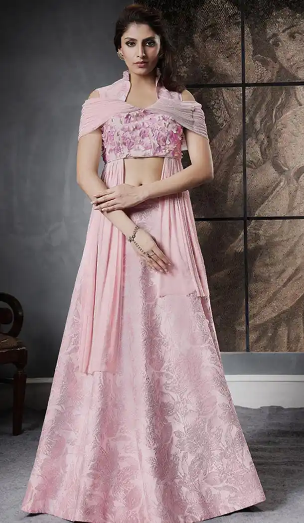 Rose Pink Color Jacquard Silk Designer Womens Lehenga Choli | 323937832