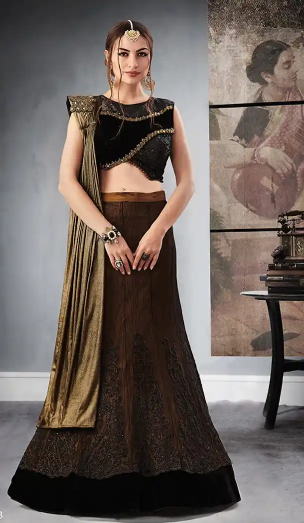 Elegant Black Color Jacquard Designer Womens Lehenga Choli | 323937839