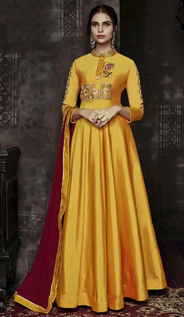 Captivating Yellow Color tapera Party Wear Gowns Dress | 342840567
