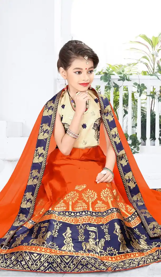 Orange Color Banarasi Silk Designer Kids Girl Lehenga | 338840122