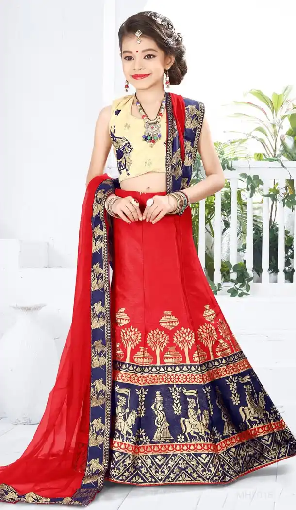 Red Color Banarasi Silk Designer Kids Girl Lehenga | 338840123