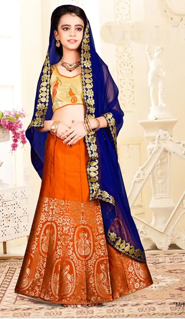 Orange Color Banarasi Silk Designer Kids Girl Lehenga | 338840126