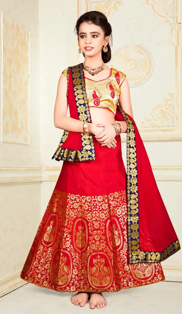 Charming Red Color Banarasi Designer Kids Girl Lehenga | 338840128
