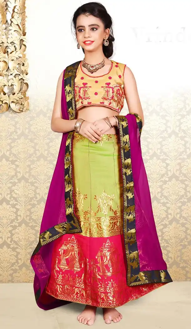 A Line Multi Color Banarasi Designer Kids Girl Lehenga | 338840130