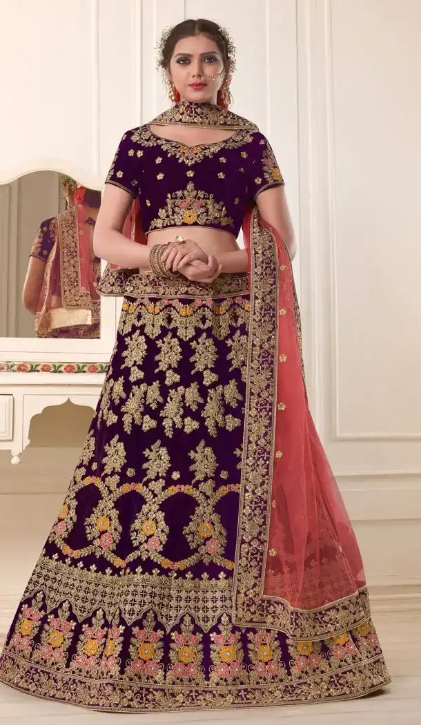 Dark Purple Pure Valvet Heavy Designer Lehenga Choli | 340440348