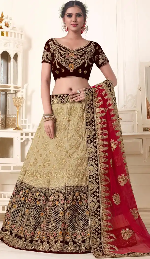 Beige Color Pure Valvet Heavy Designer Lehenga Choli | 340440349