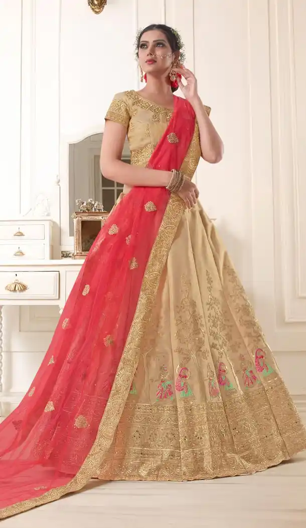 Beige Color Banarasi Cottan Gota Heavy Designer Lehenga Choli | 340440351
