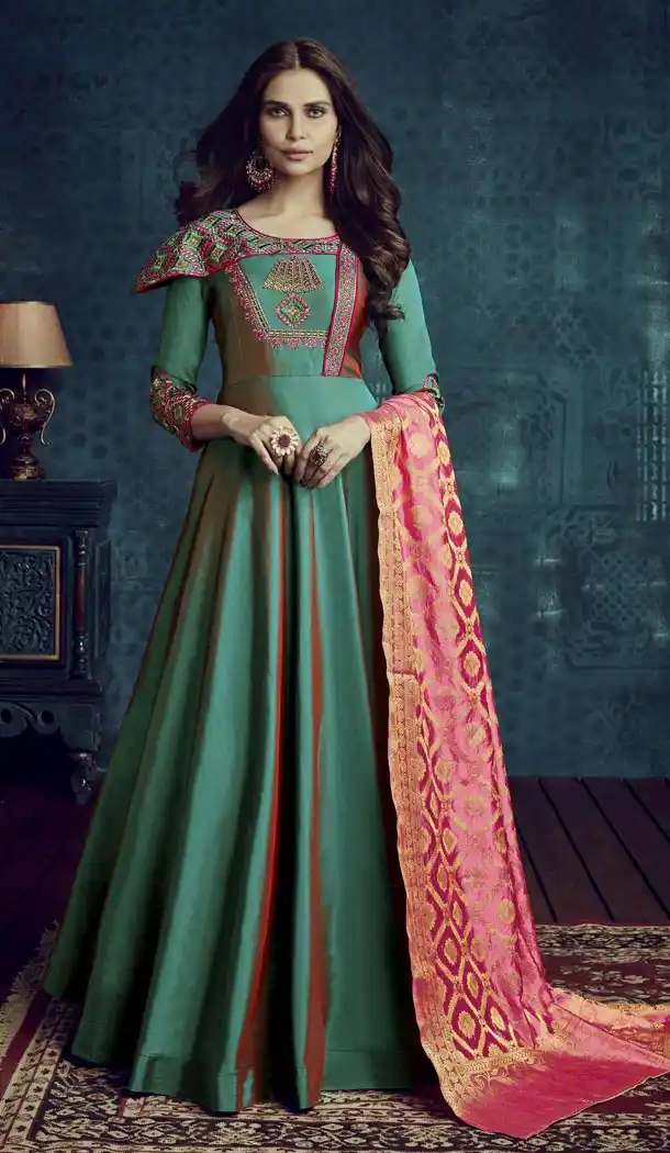 Mesmerizing Rama Green Color Tapeta Exclusive Gown Dress | 340540353