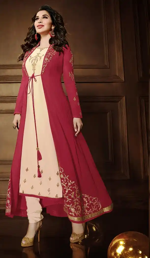 Glamorous Cream Color Georgette Churidar Suit with Jacket | 340940394