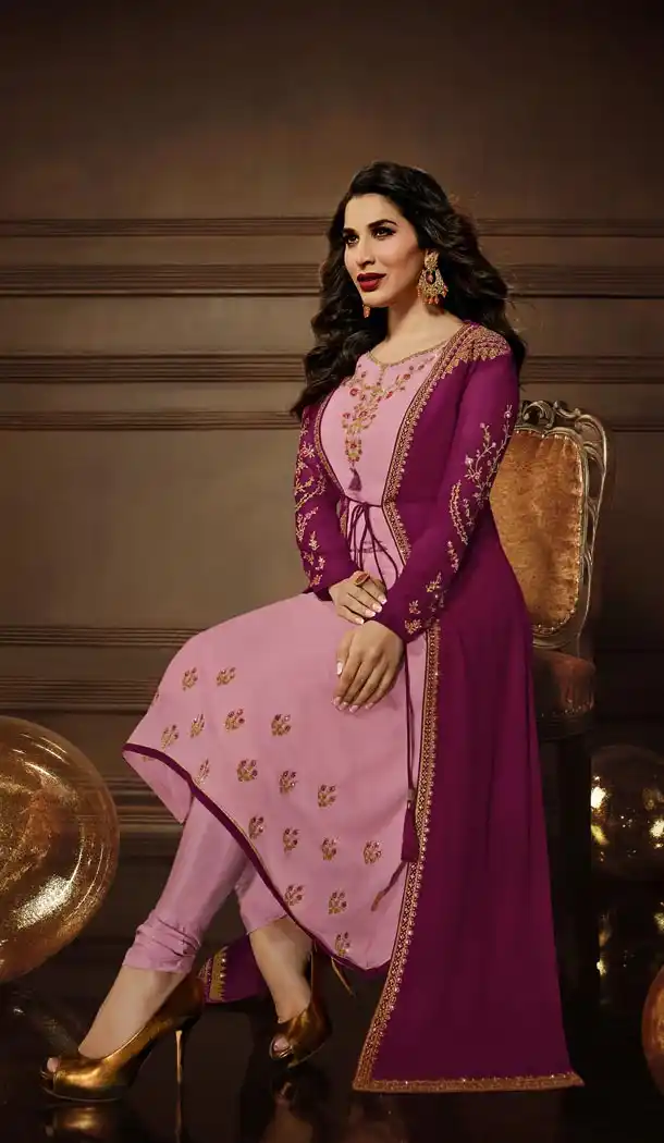 Glamorous Pink Color Georgette Churidar Suit with Jacket | 340940398