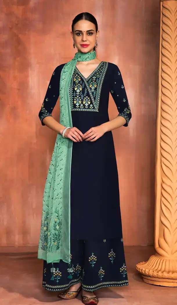 Pakistani Style Black Color Muslin silk Palazzo Salwar Suits | 338140043