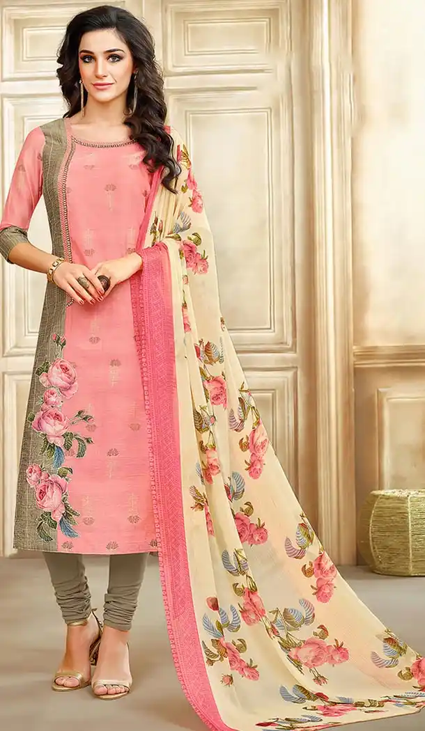 Pink Color Chanderi Straight Cut Casual Churidar Suit | 344140677